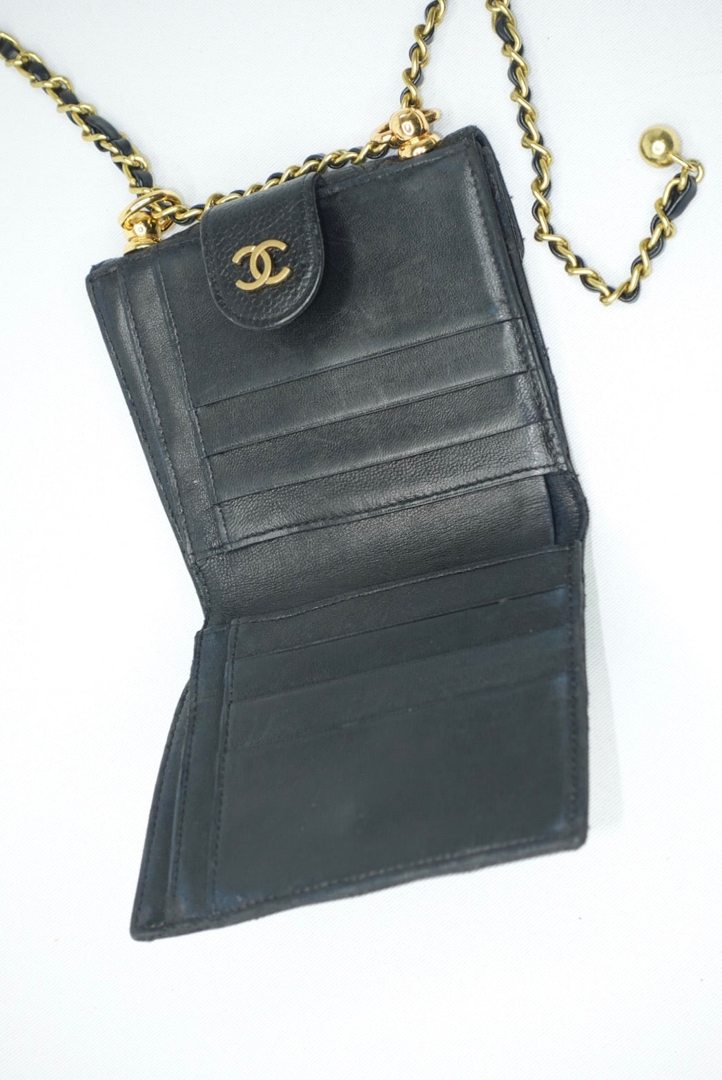 Chanel Re-Worked Small Quilted Black Leather Wallet With Chain