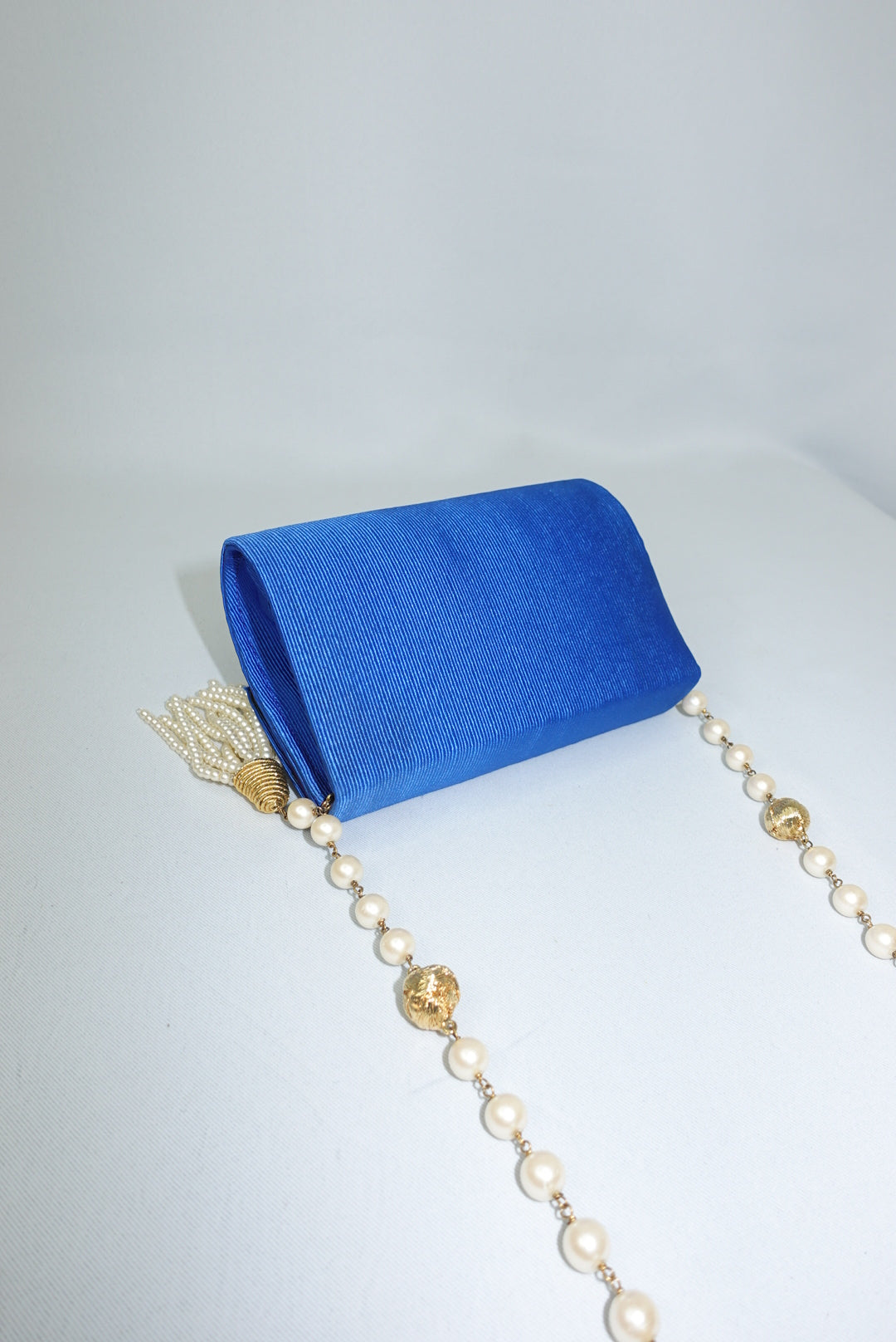 Fendissime Vintage Electric Blue and Gold Pearl Chain Bag