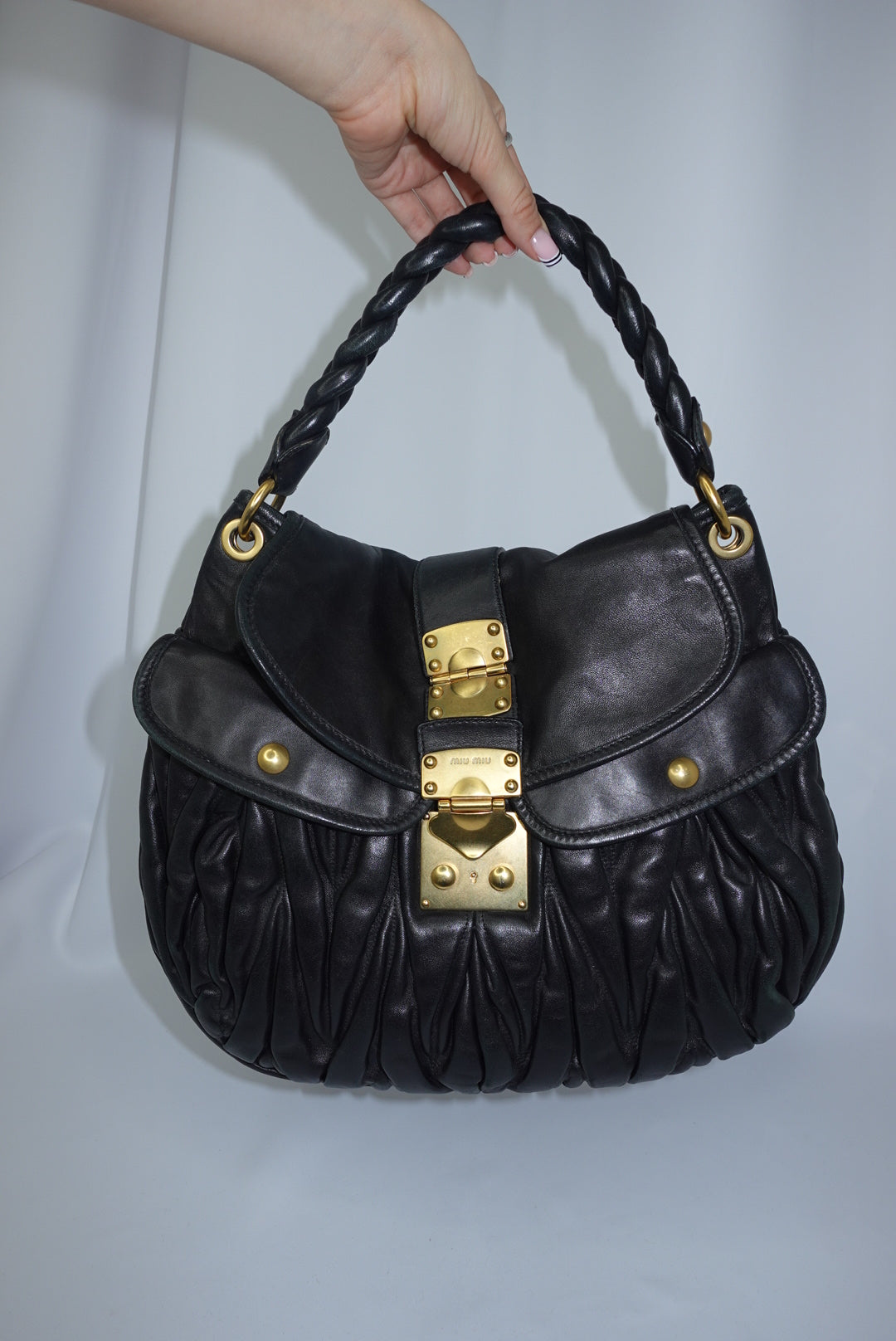 MIU MIU Vintage Coffer Black Matelassé Bag