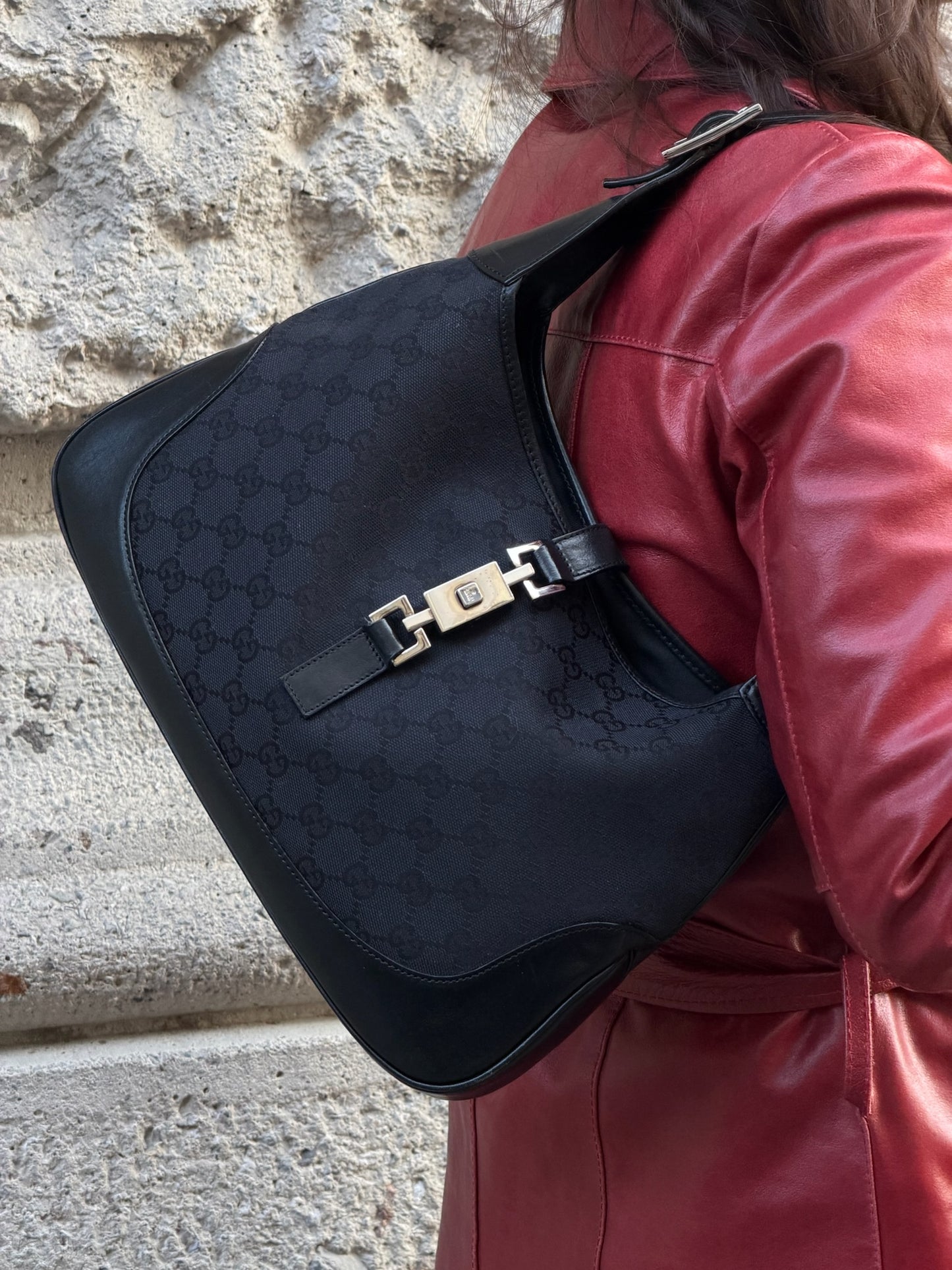 Gucci Vintage Jackie Black Shoulder Bag Silver Hardware Tom Ford Era 2002