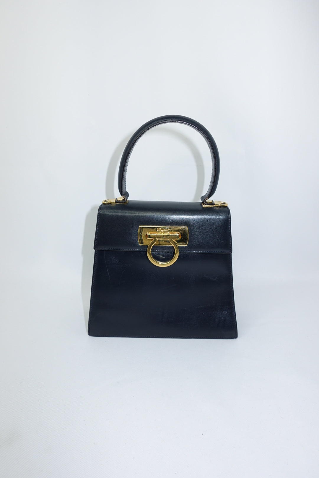 Ferragamo Vintage Navy Iconic Top Handle Bag