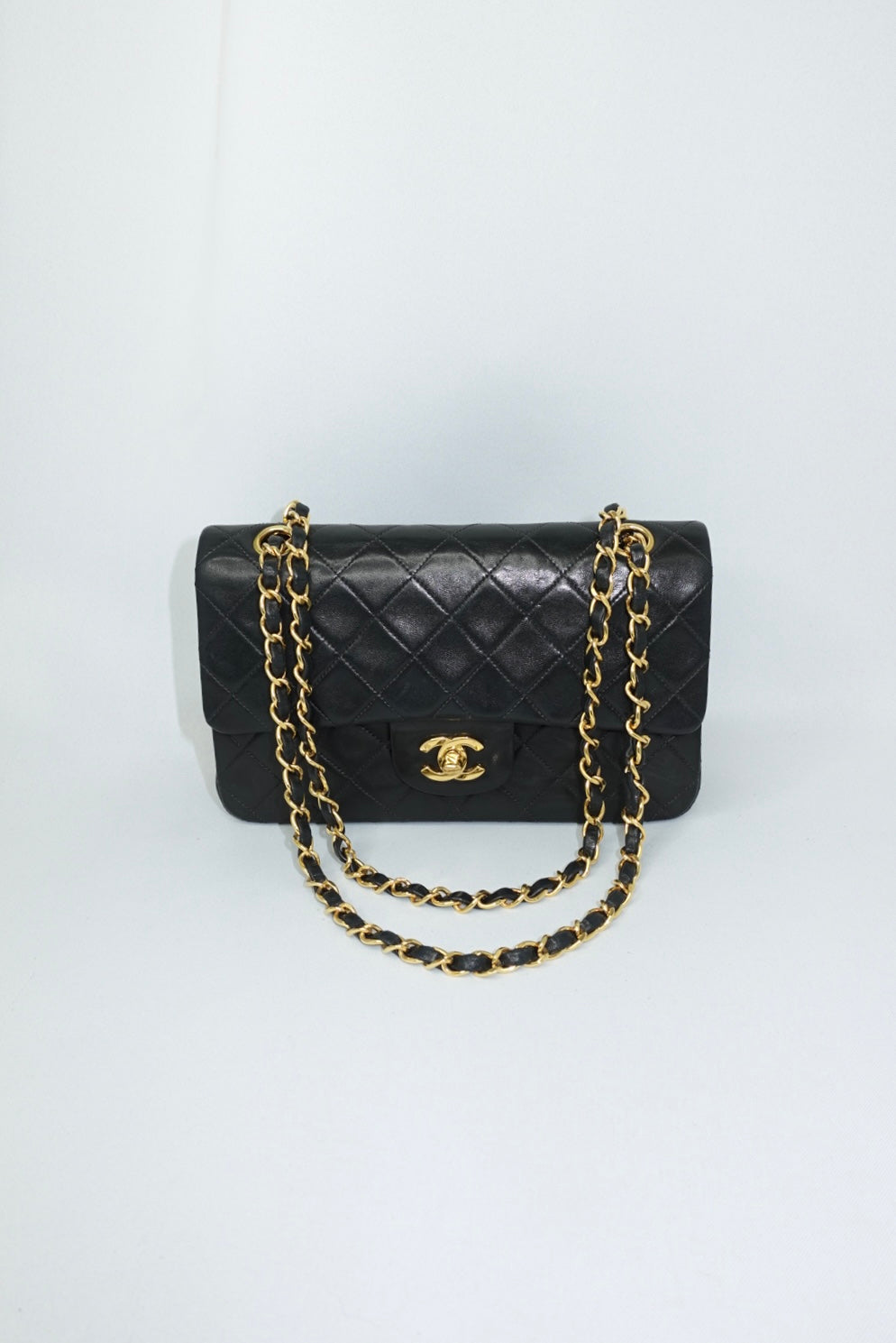 155. Chanel Vintage Timeless Classic 23 Double Flap Black Full Set