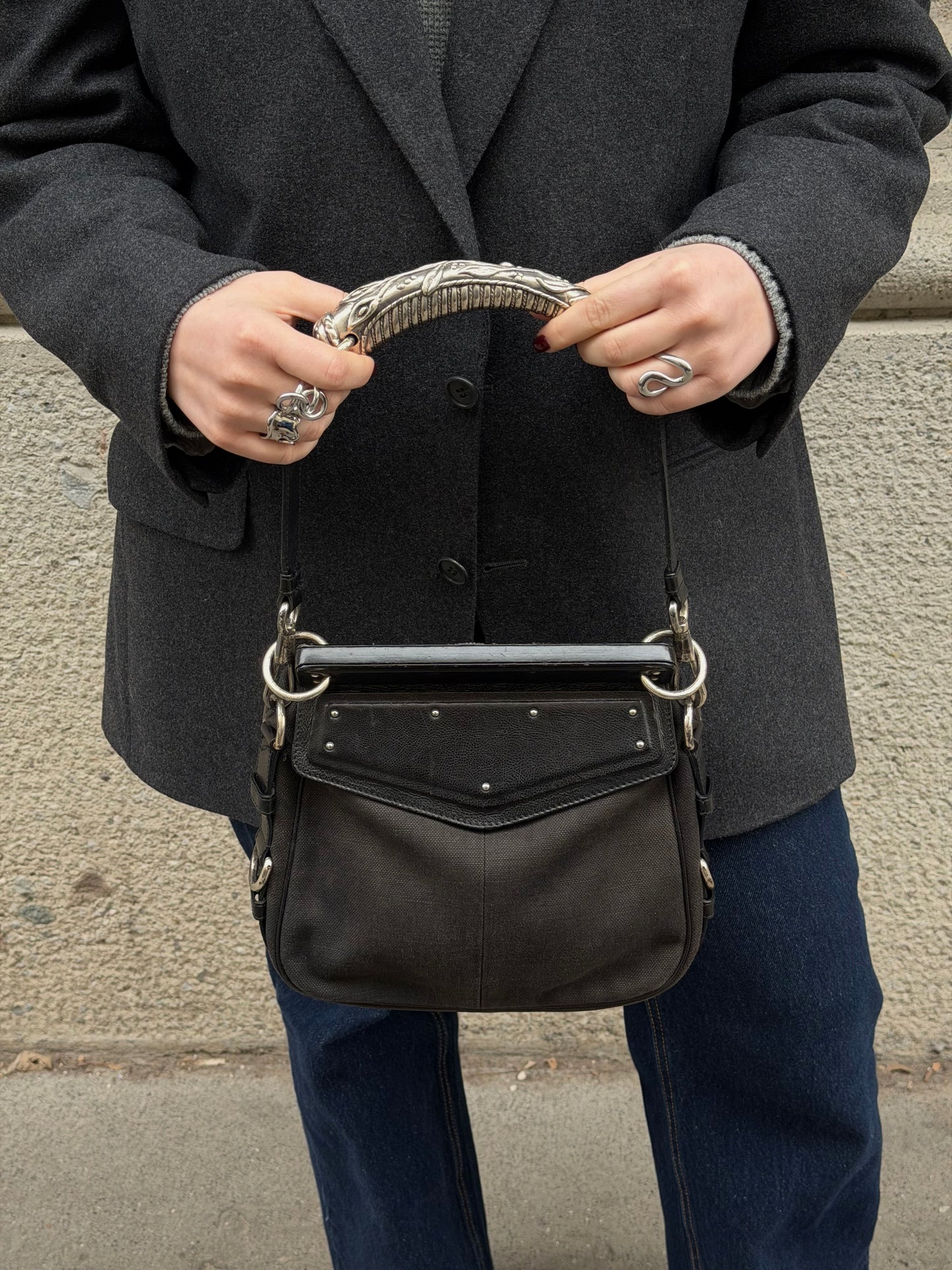 Yves Saint Laurent Rive Gauche Mombasa Vintage Black Canvas AW02