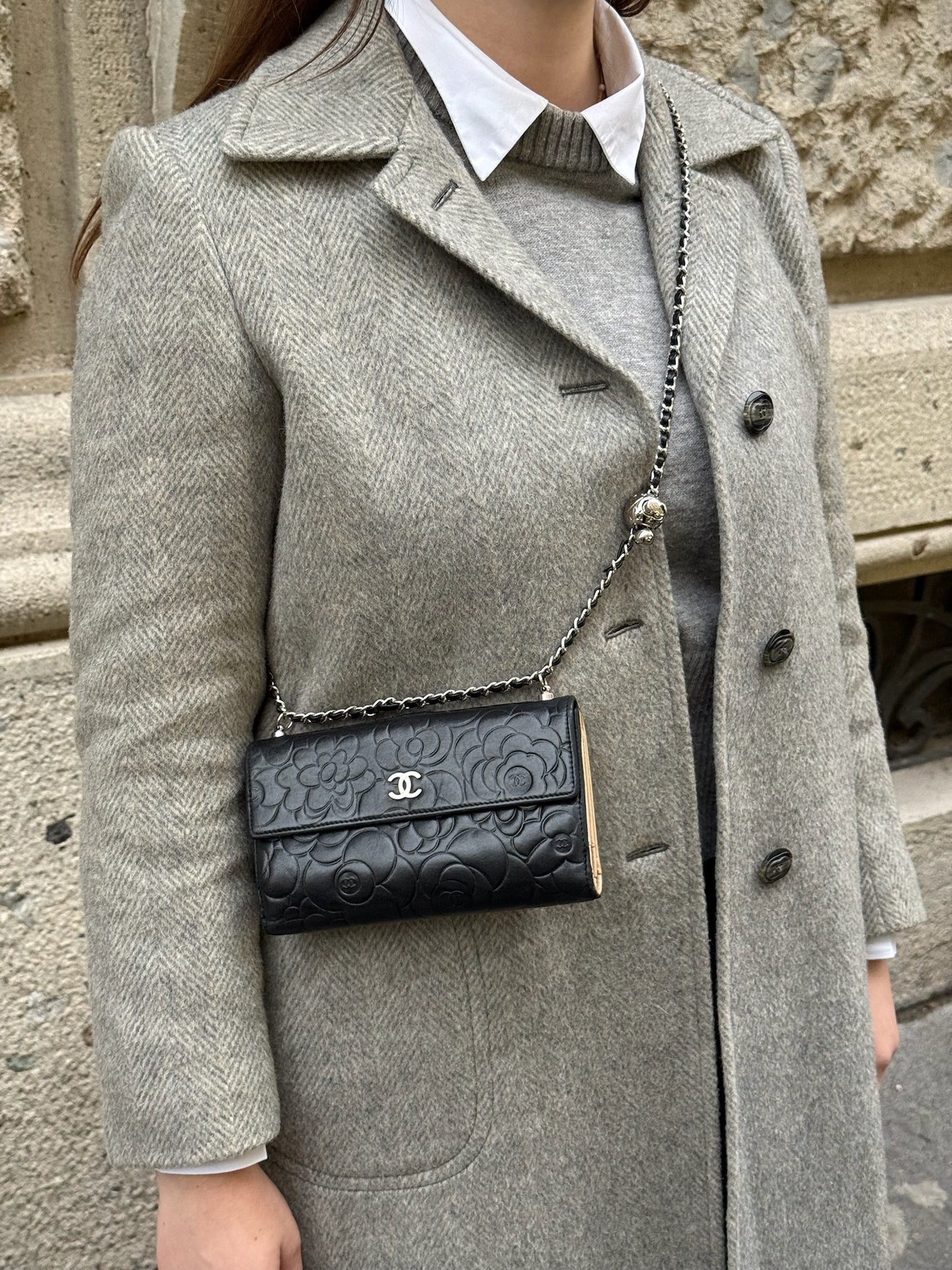 Chanel Re-Worked Flap Vintage Camellia Limited Edition Wallet with Chain