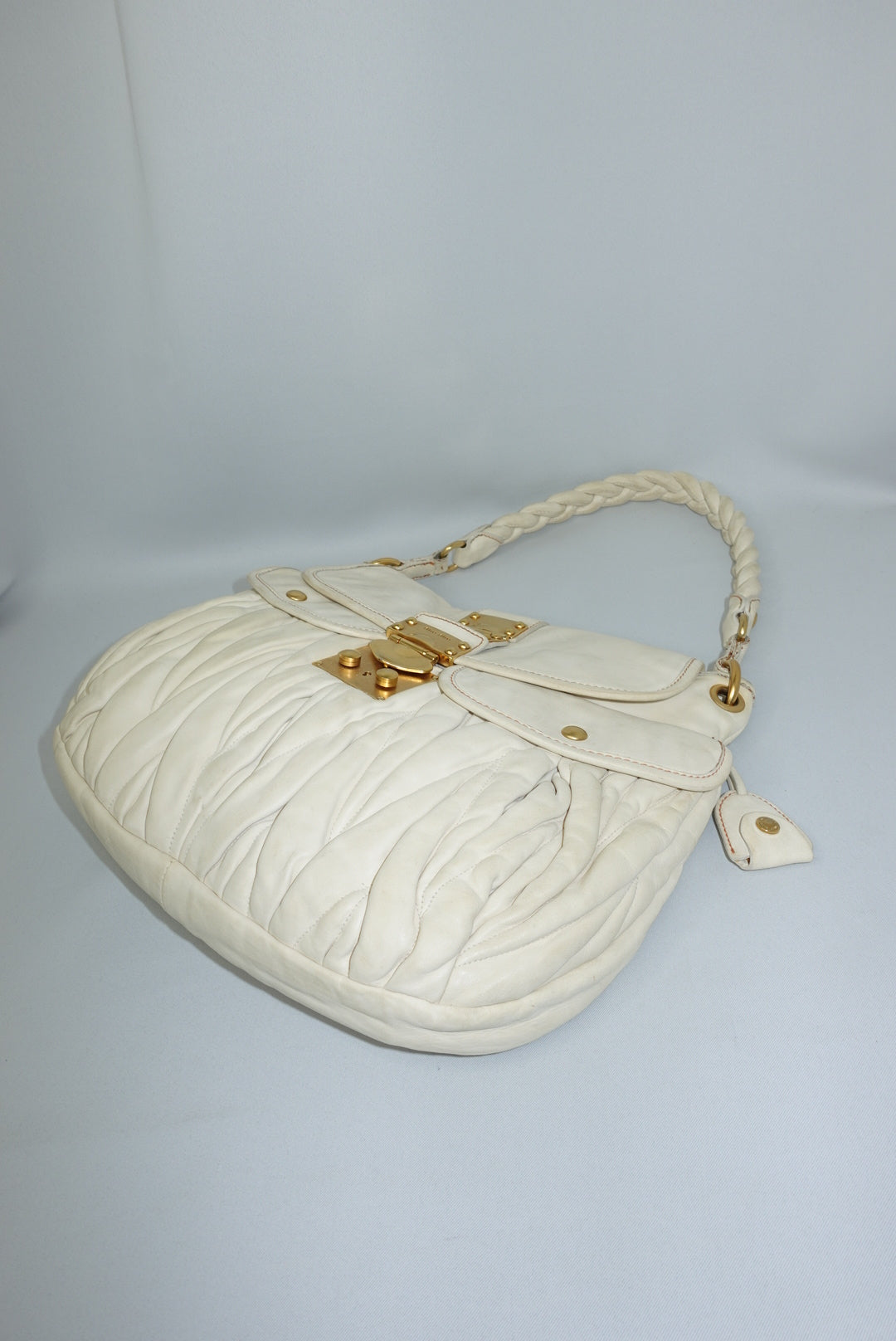 MIU MIU Vintage Coffer Off-White Matelassé Bag