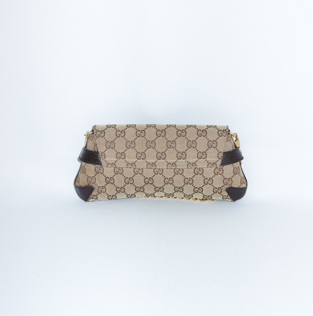 Gucci Horsebit Chain Monogram Canvas Shoulder Bag