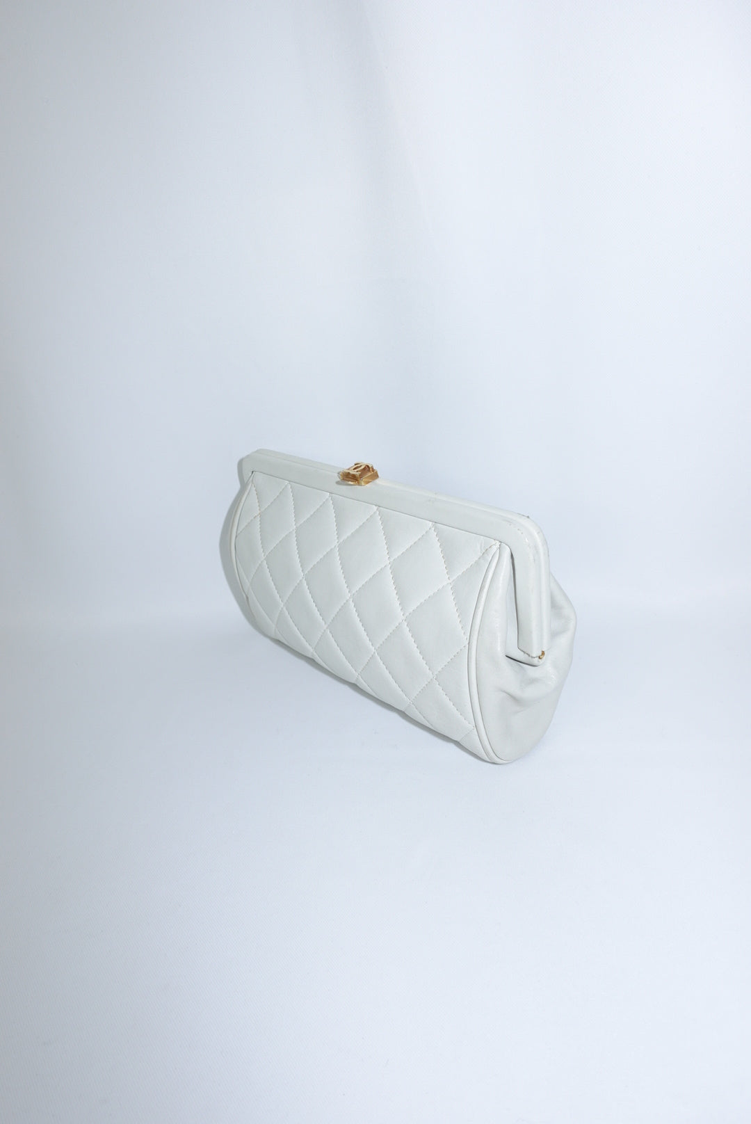 Chanel Vintage White Quilted Leather Clutch