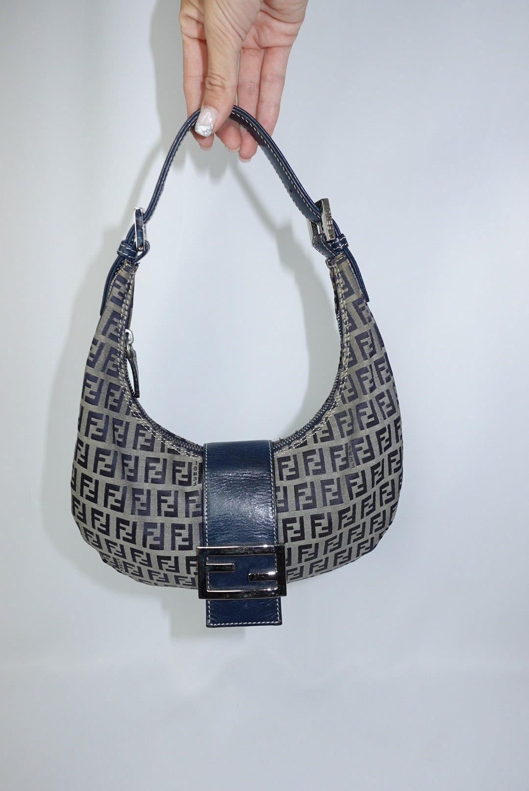 Fendi FF Zucchini Vintage Brown Canvas Vintage Croissant Bag
