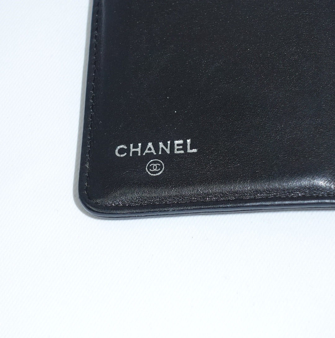 Chanel Black Leather CC Logo Long Wallet