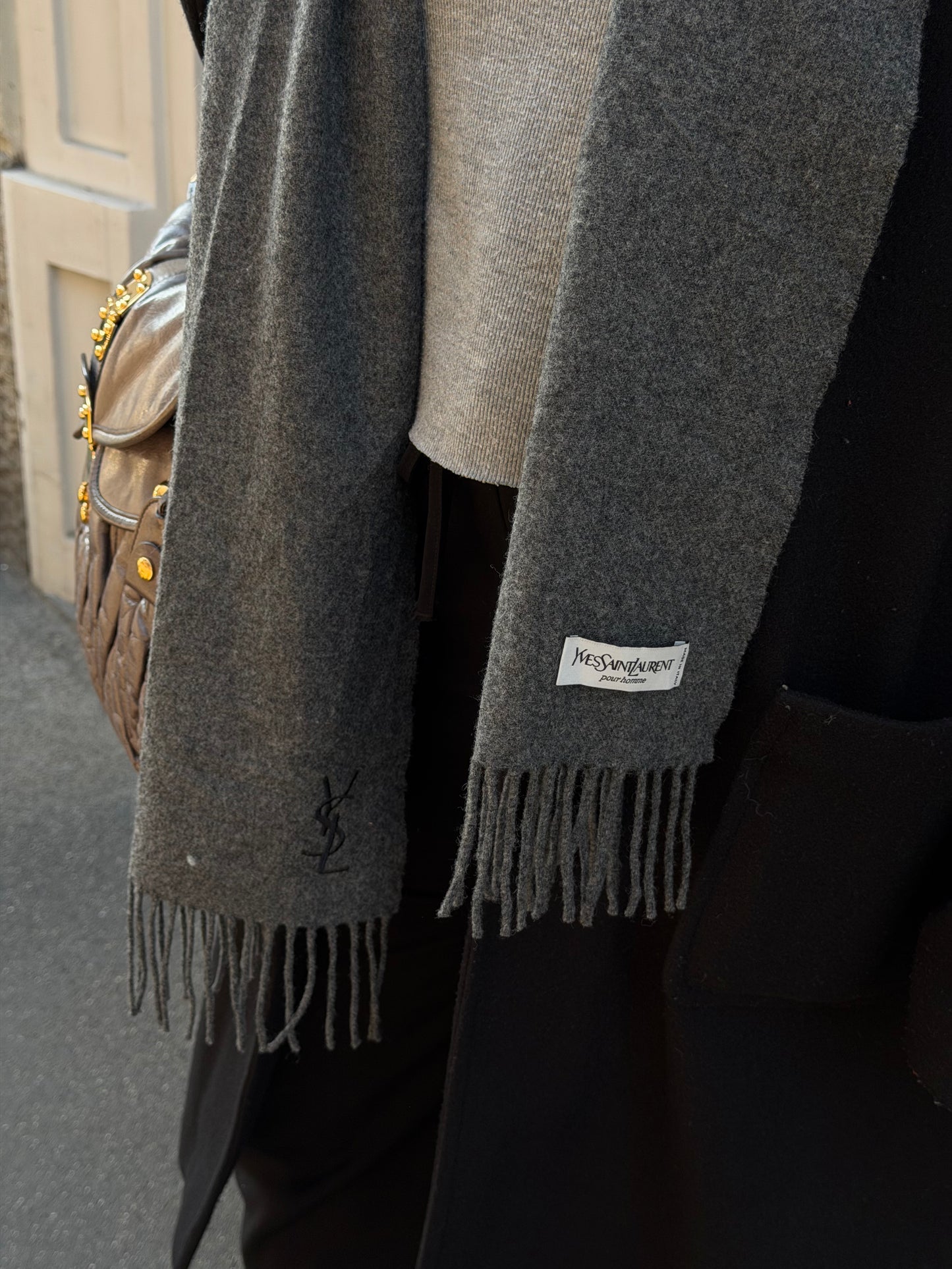 Yves Saint Laurent Grey Wool Scarf