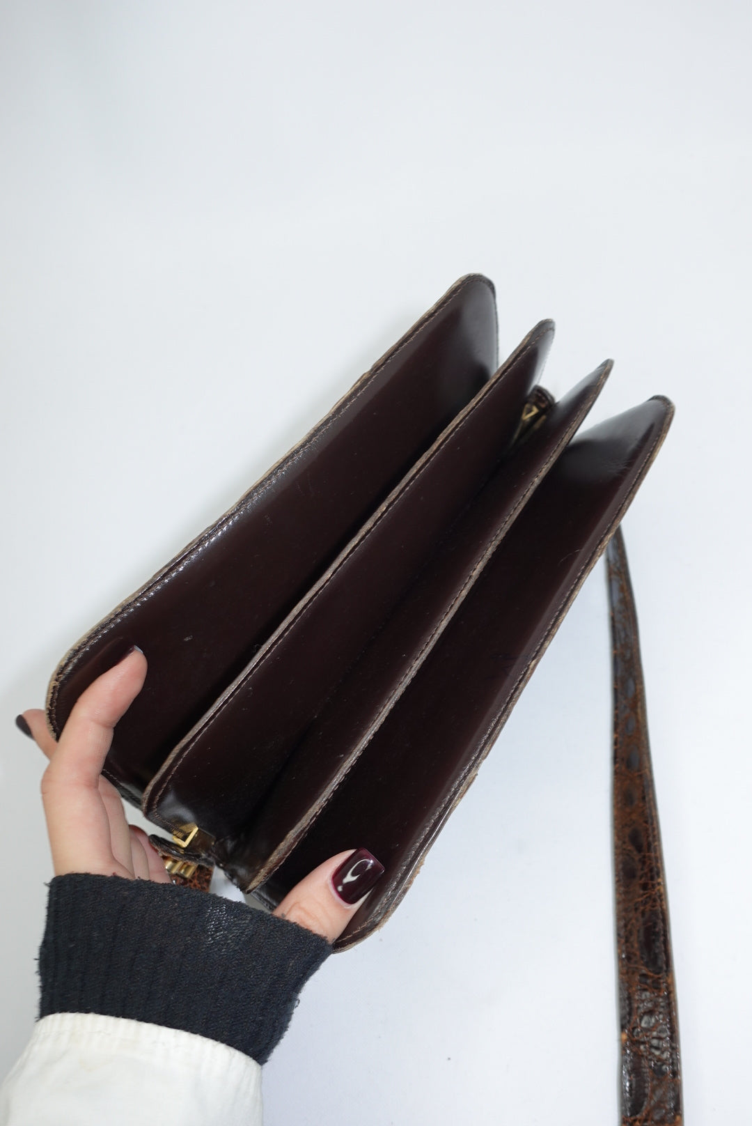 Cèline Vintage Crocodile Brown Leather Crossbody Bag