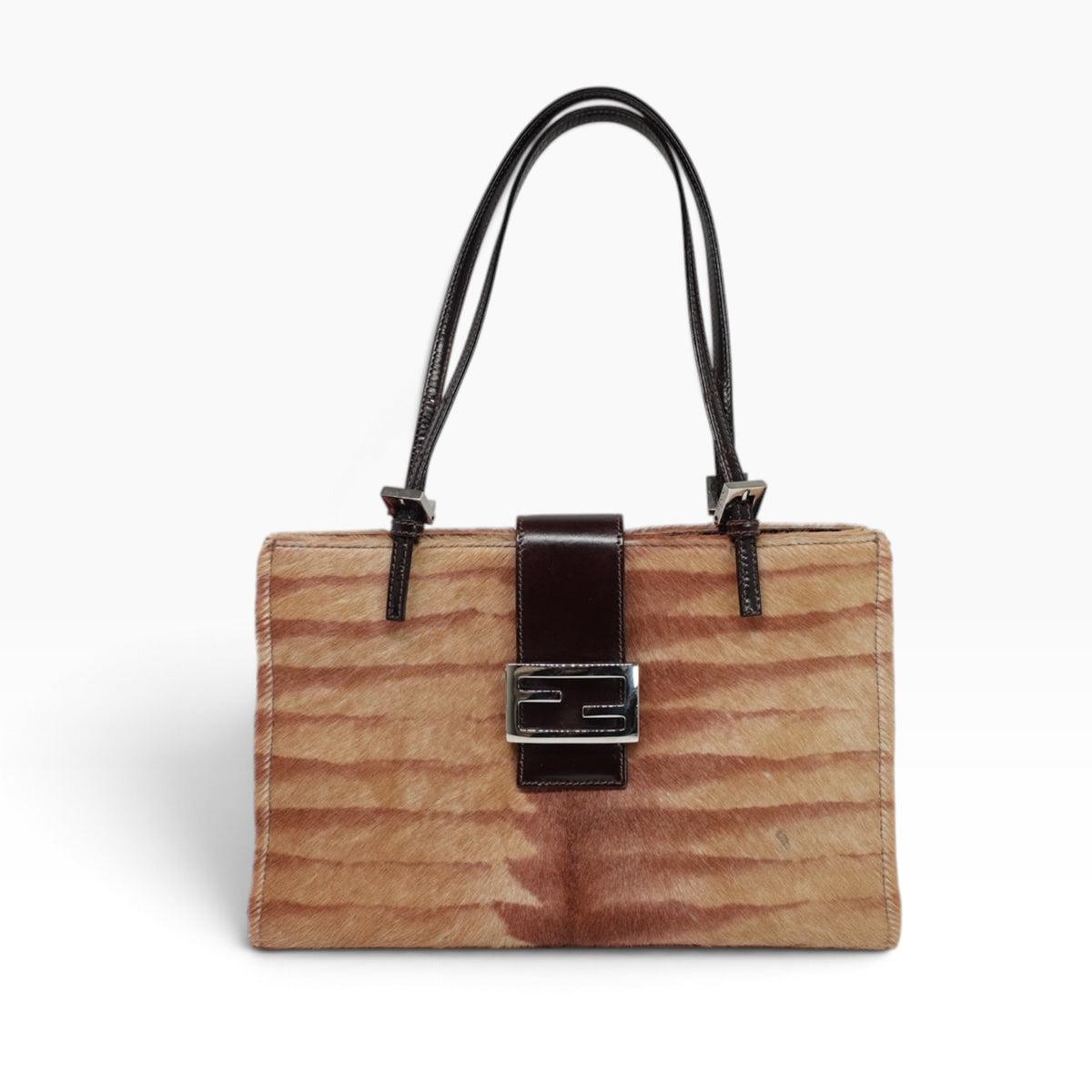 Fendi Vintage Tan Striped Pony Hair Shoulder Bag