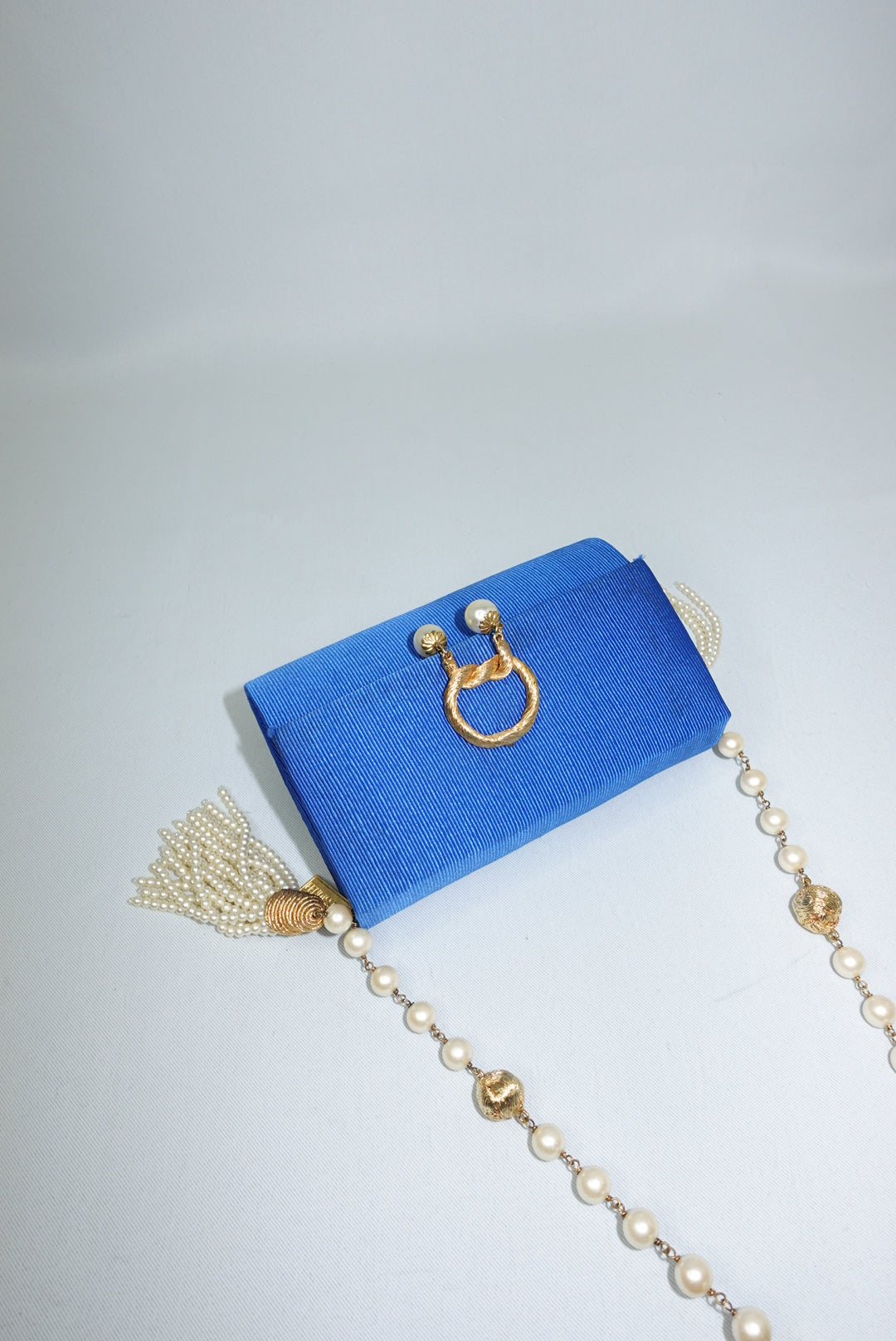 Fendissime Vintage Electric Blue and Gold Pearl Chain Bag
