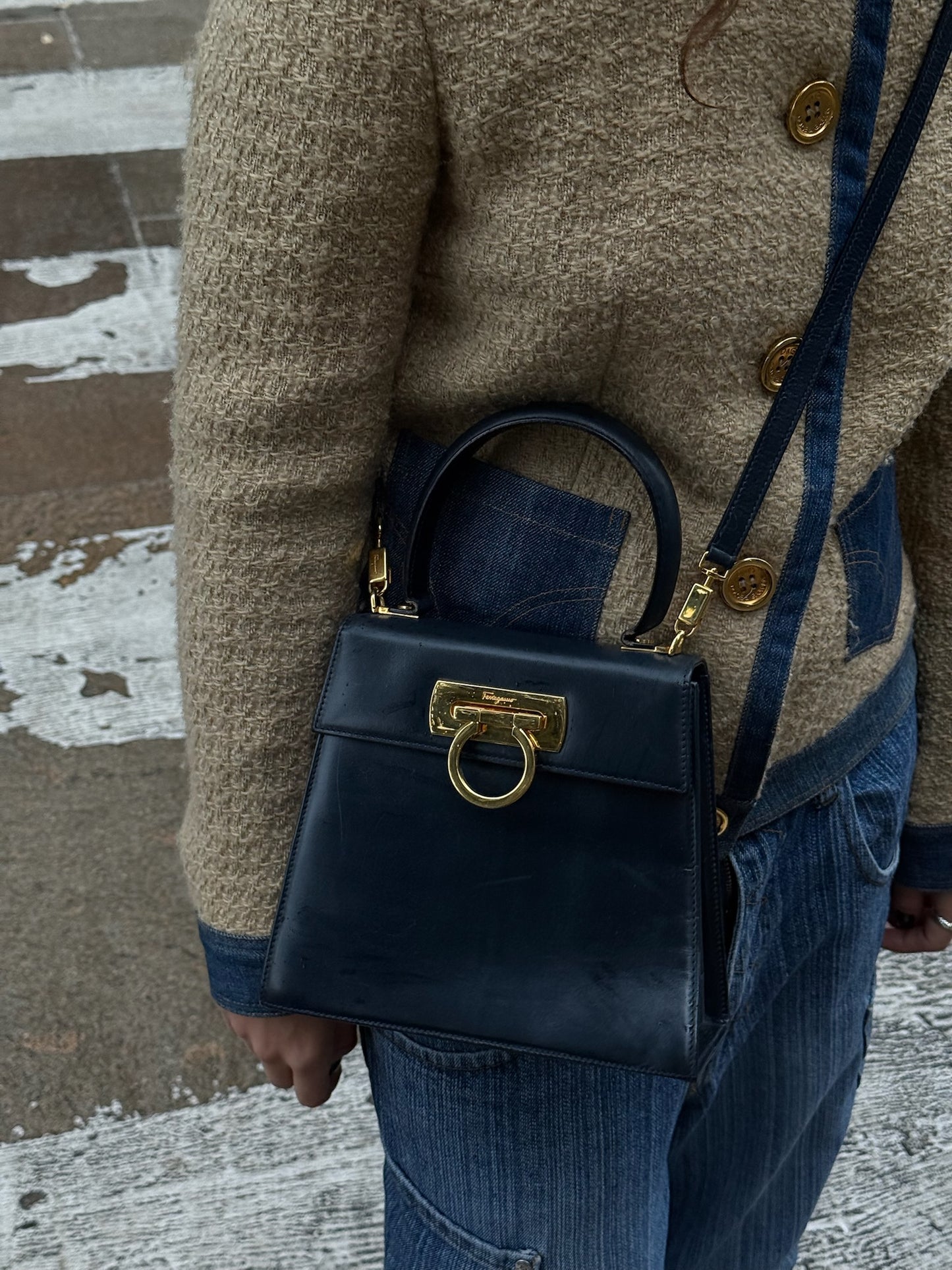 Ferragamo Vintage Navy Iconic Top Handle Bag