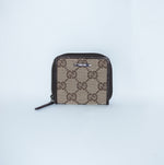 Gucci beige canvas coin purse with brown leather trim