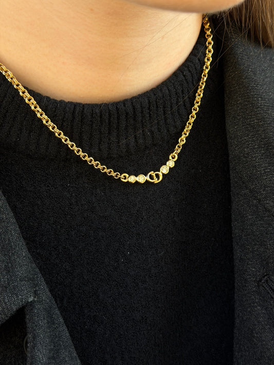 Christian Dior Gold Toned Vintage Necklace CD Logo Crystals