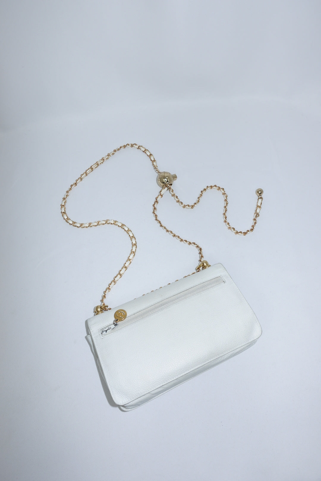 Re-Worked Chanel CC Flap Vintage White Calfskin Vintage Wallet with Chain