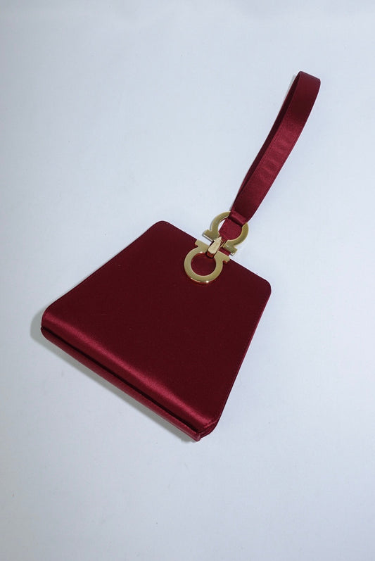 Salvatore Ferragamo Burgundy Satin Mini Evening Handbag
