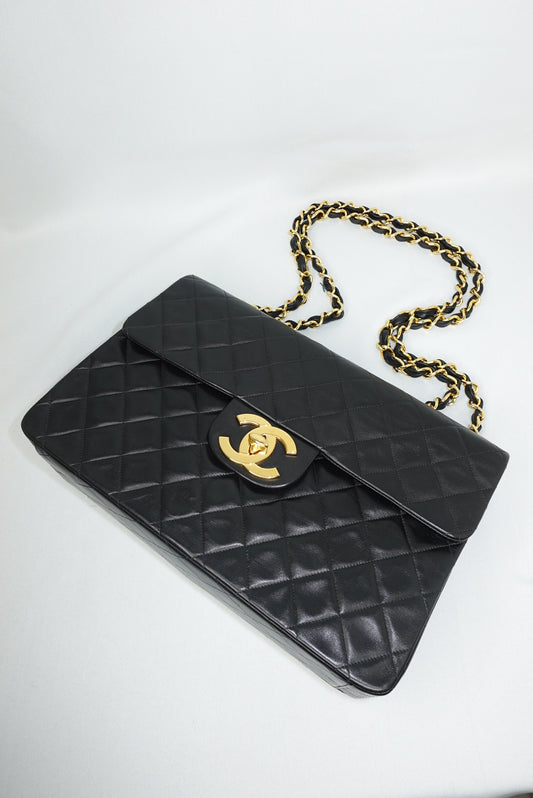 Chanel Vintage Jumbo Maxi Logo Lambskin Bag