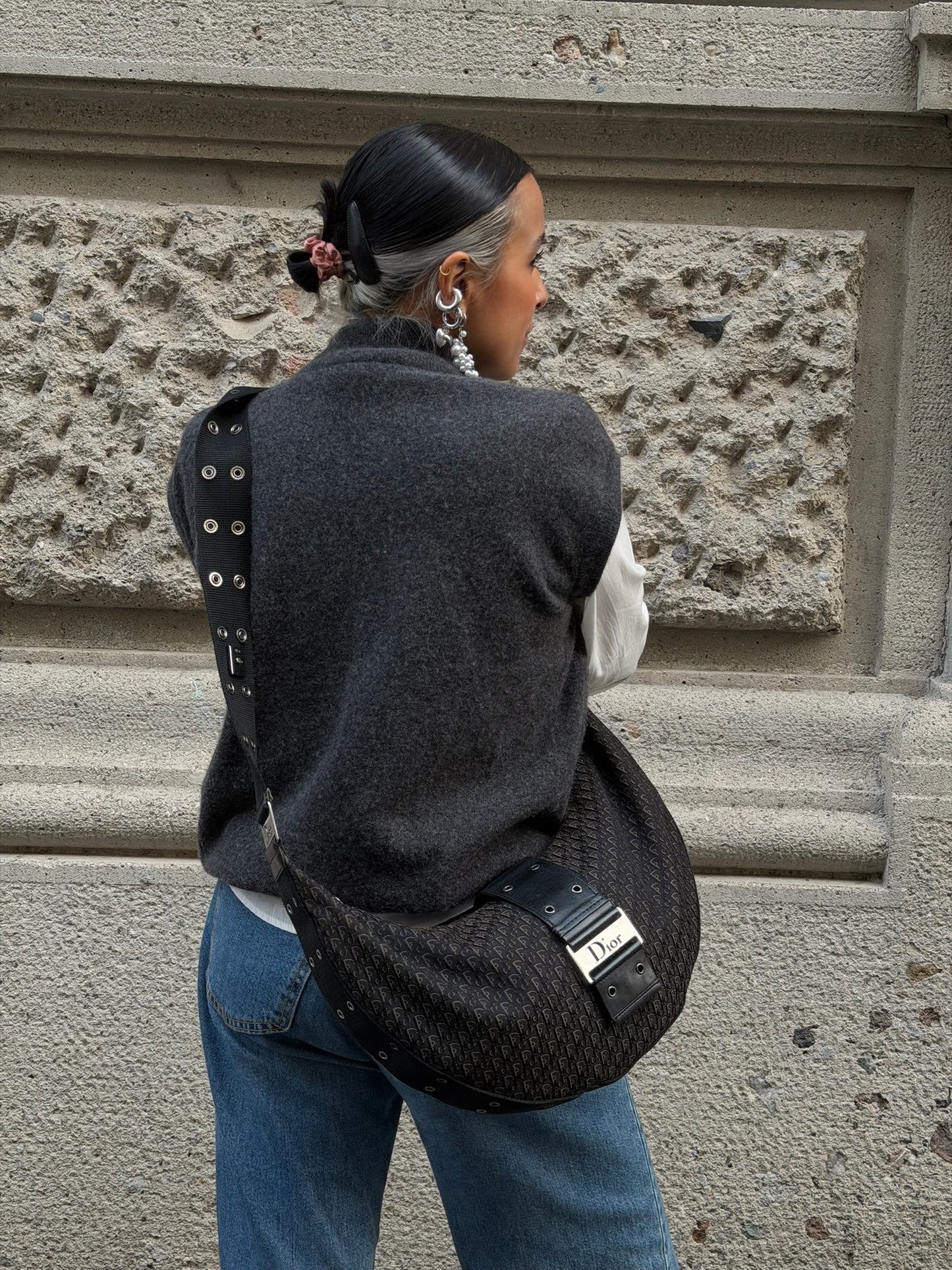 Christian Dior Vintage Hobo Monogram Black Bag