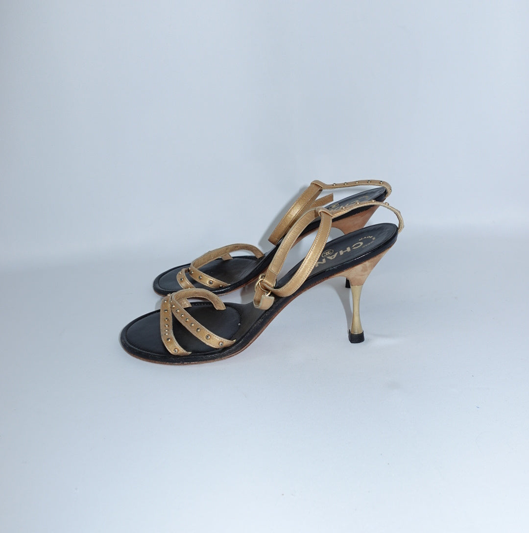 Chanel Gold Studs Sandals 38