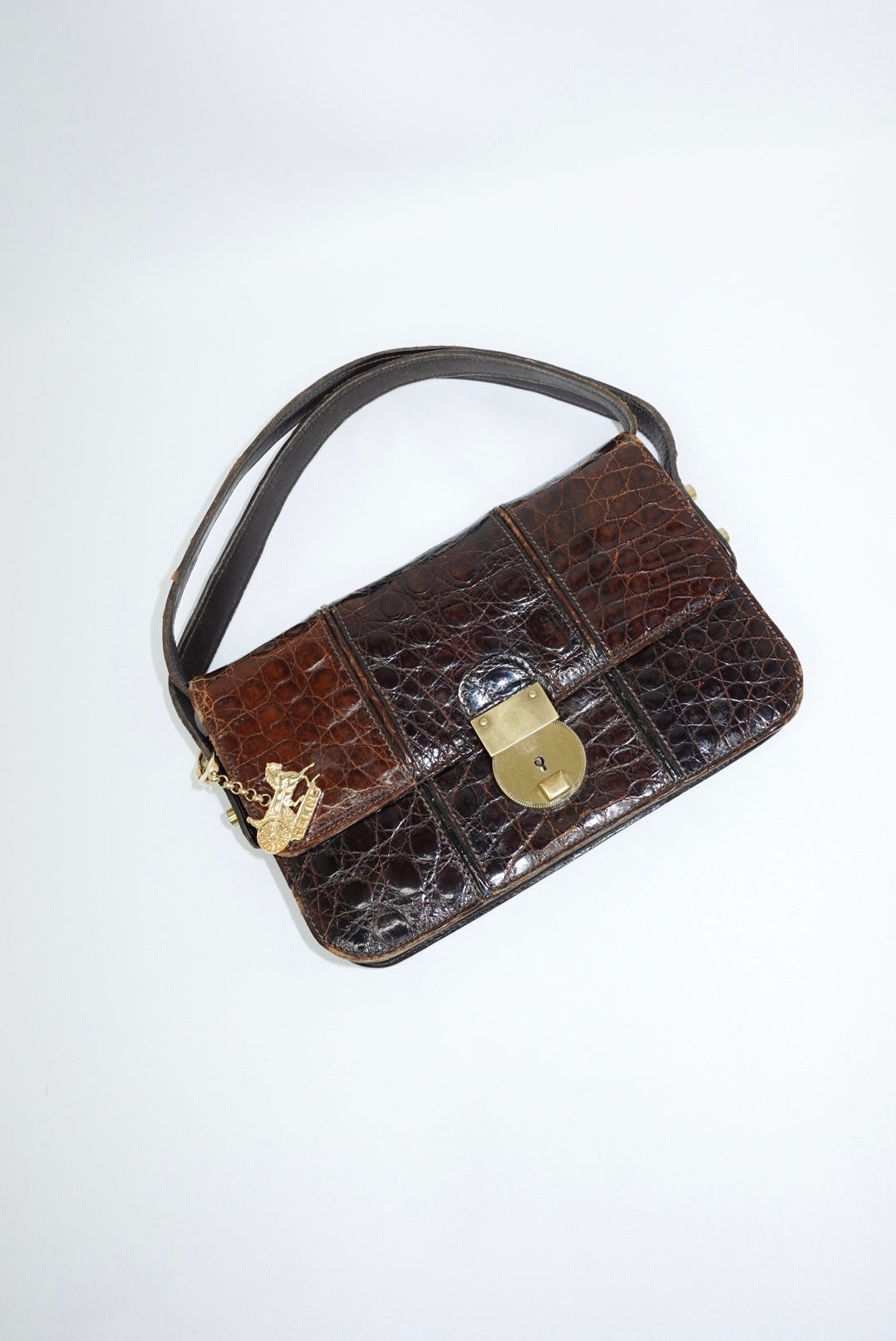 Cèline Vintage Crocodile Brown Leather Crossbody Bag