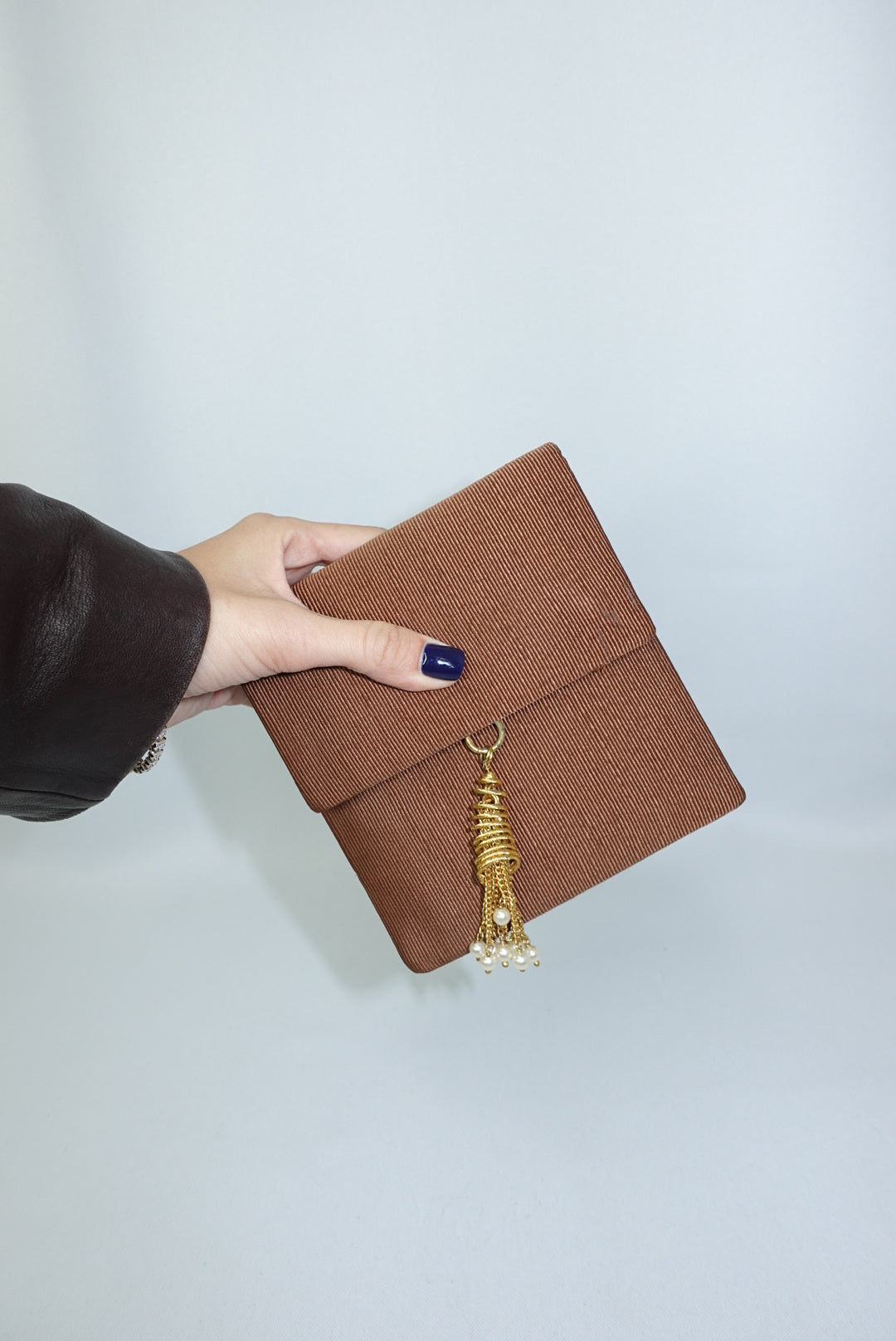 Fendissime Vintage Caramel and Gold Pearl Chain Bag