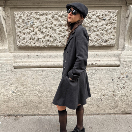 Completo blazer doppiopetto e gonna in lana grigio scuro vintage Dolce & Gabbana
