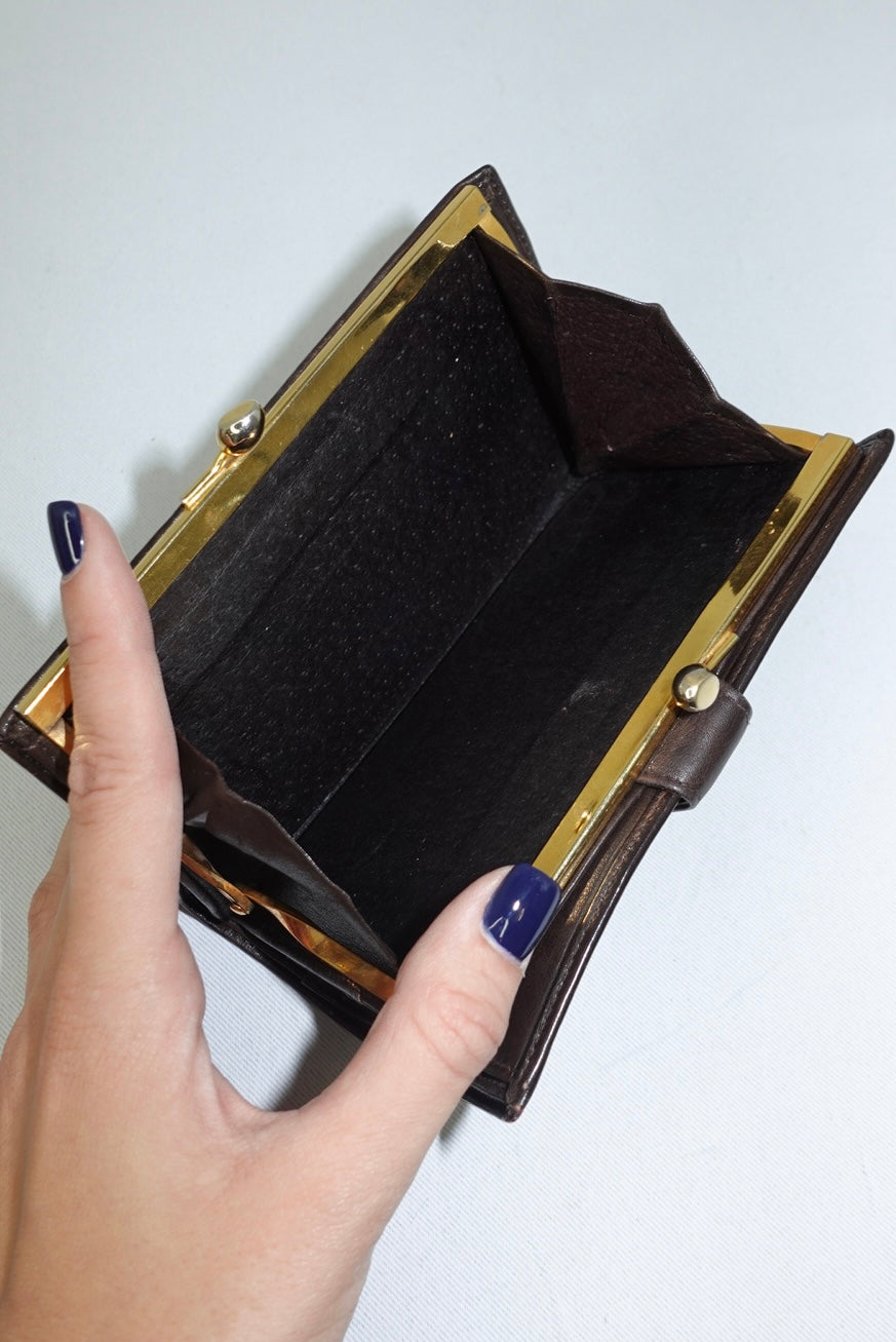 Portafoglio Gucci Vintage Medium in marrone cioccolato con logo GG color oro