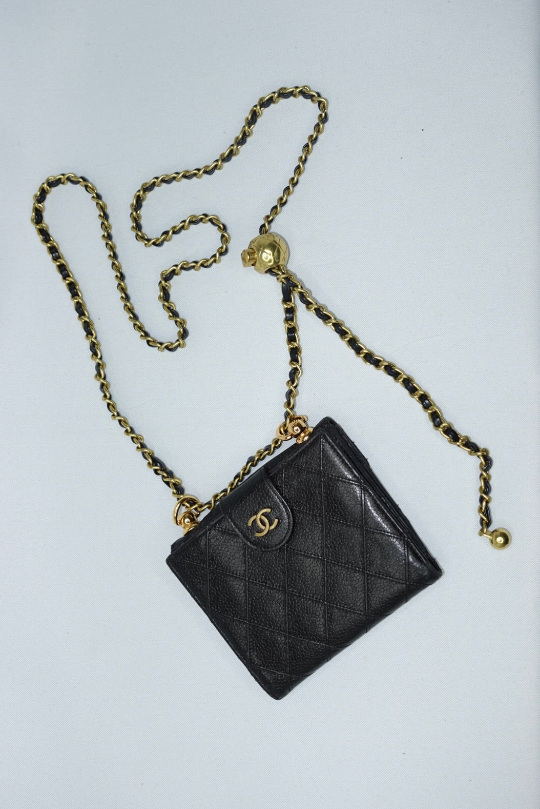 Chanel Re-Worked Small Quilted Black Leather Wallet With Chain