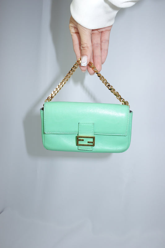Fendi Neon Green Mini Baguette Crossbody FF Logo