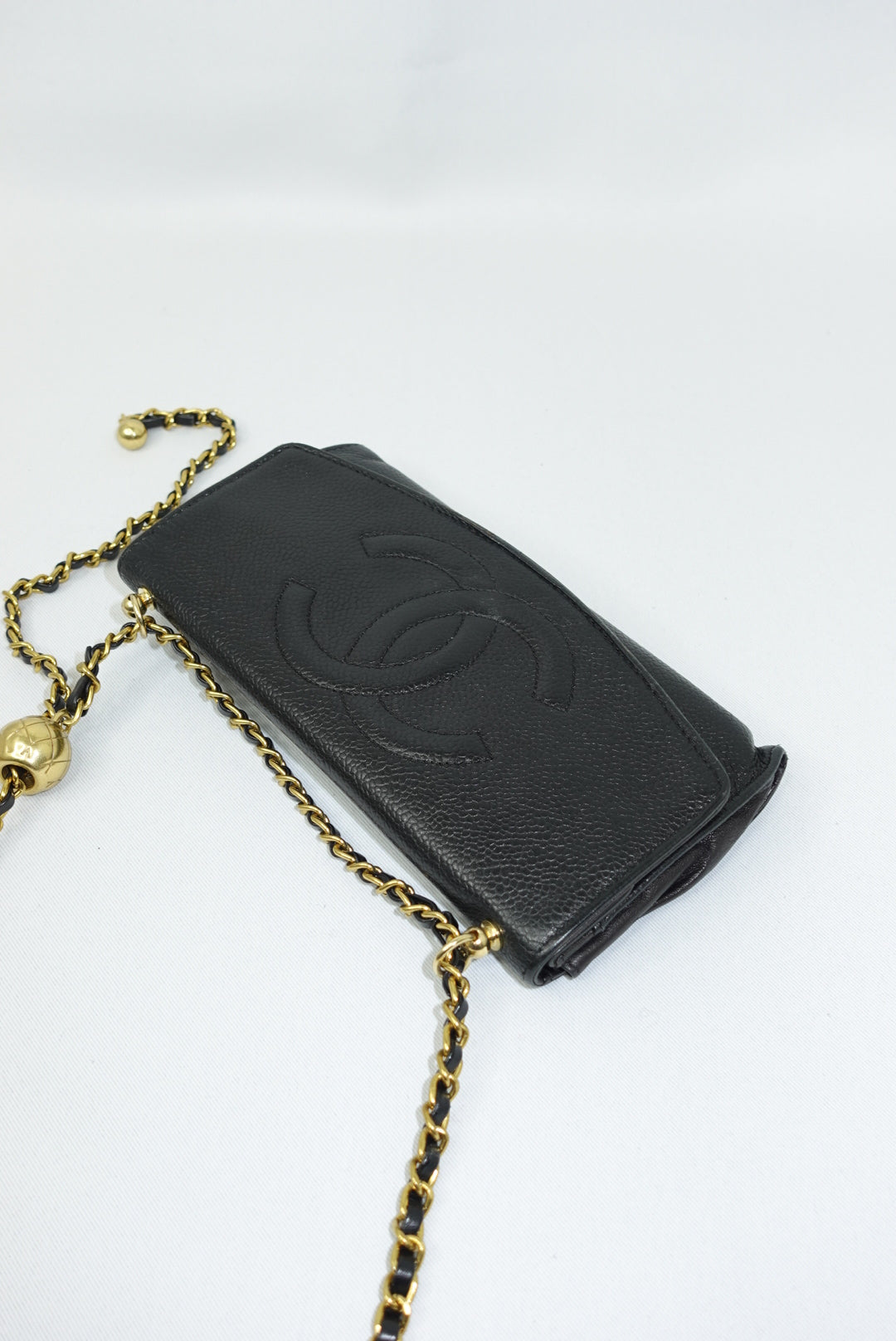 Chanel Re-Worked Vintage Long Flap Wallet With Chain Black Caviar CC logo