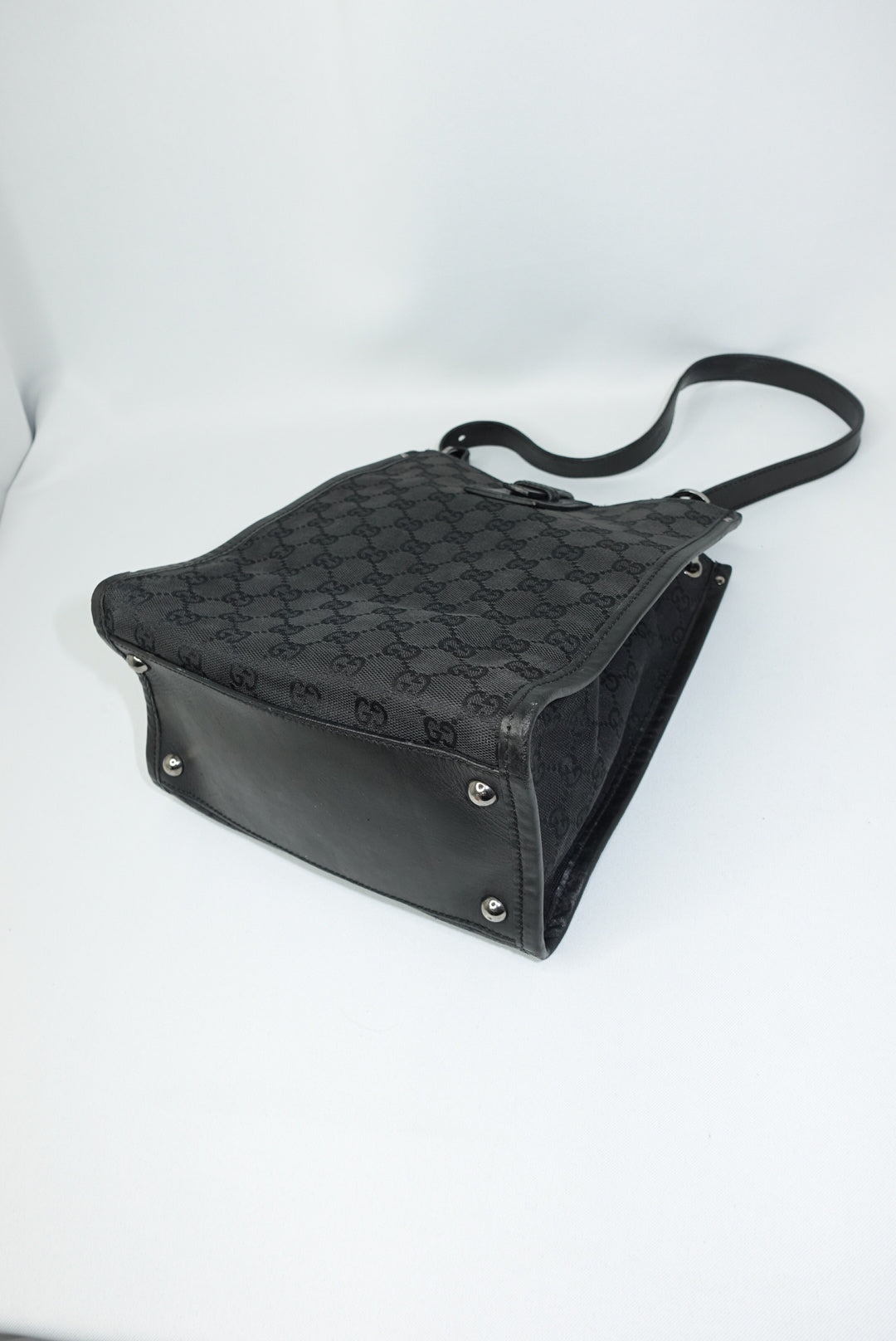 Gucci Vintage Black Canvas and Leather Shoulder Bag