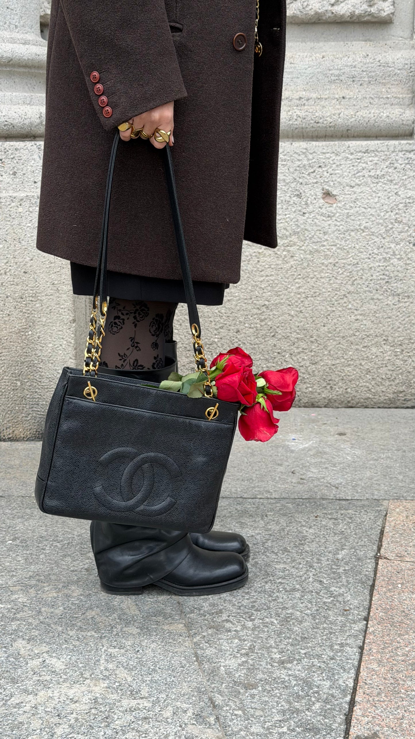 Borsa tote Chanel vintage rara a doppia faccia