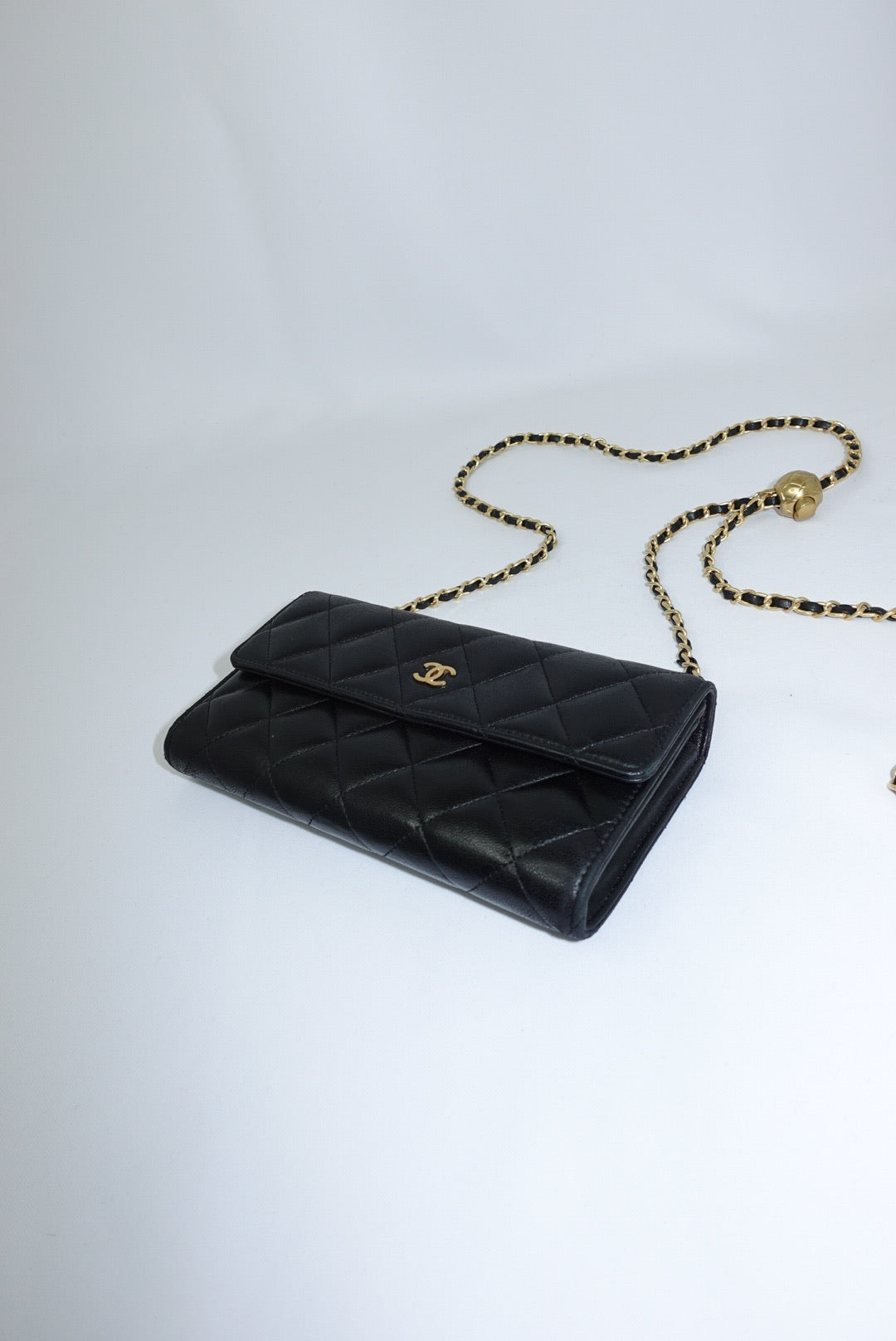 Chanel Re-Worked Black Timeless Flap Vintage Wallet with Chain