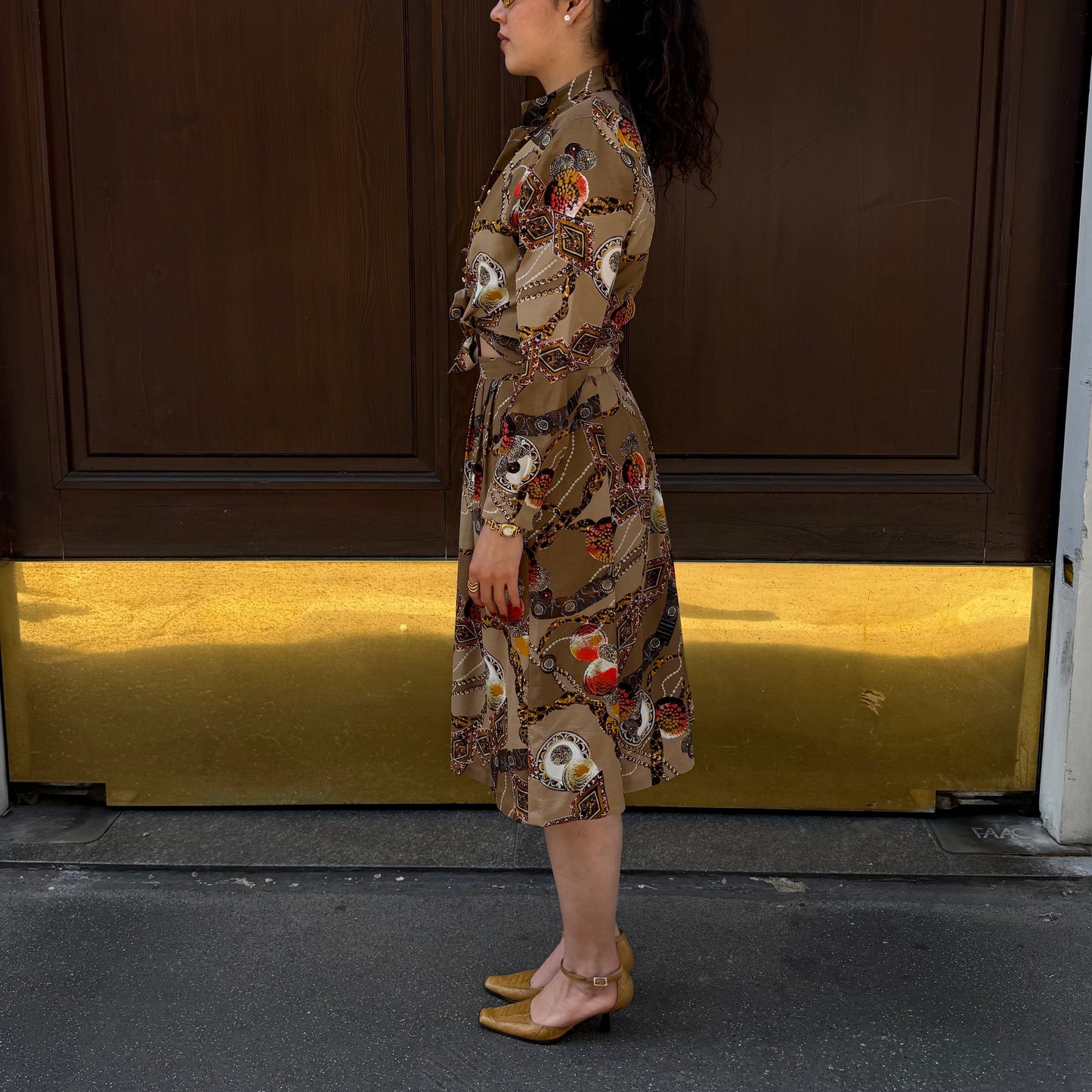 Light Brown Printed Shirt and Skirt Set