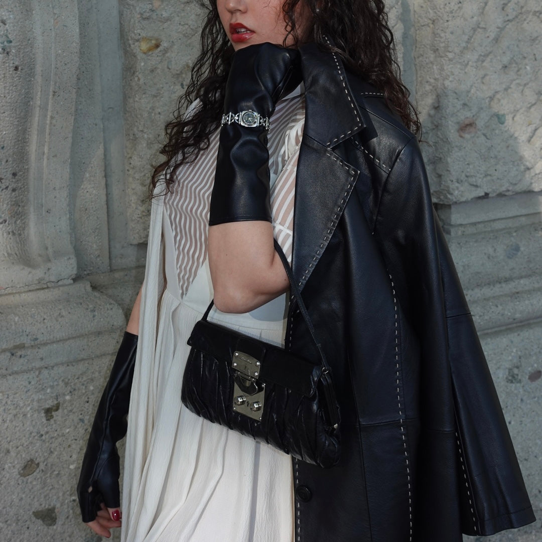 Black Leather Jacket W/ Contrast Stitching