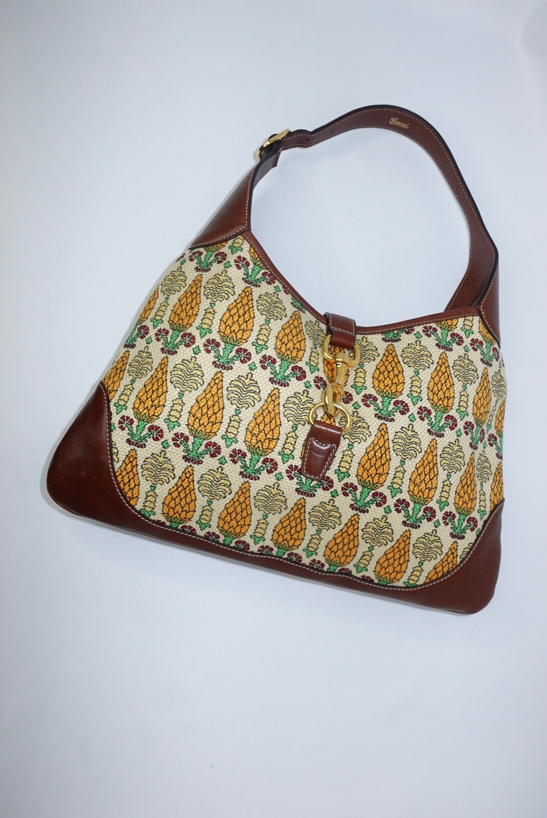 Gucci Jackie Vintage Hobo Brown & Yellow Print Bag