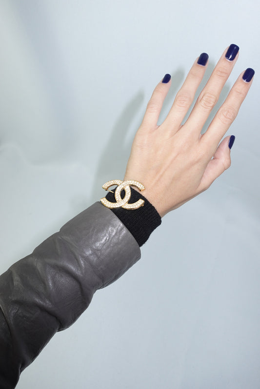 Chanel Vintage Gold-Tone Crystal CC Logo Pin