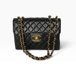 Chanel Vintage Black Timeless Jumbo Flap Bag in Lambskin Leather