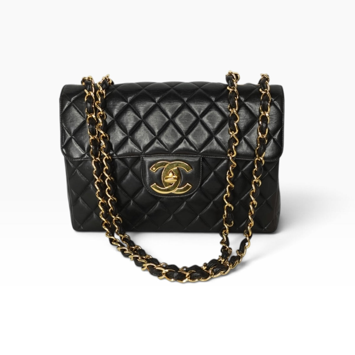 Chanel Vintage Black Timeless Jumbo Flap Bag in Lambskin Leather