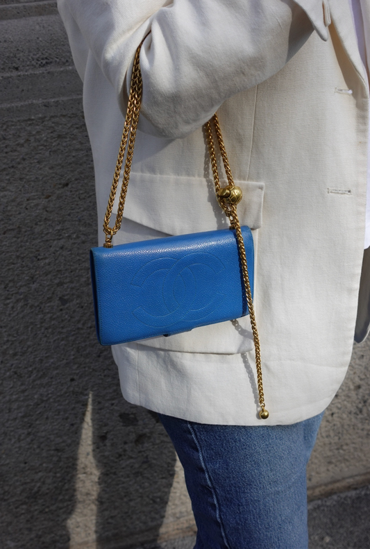 163. Chanel Re-Worked Electric Blue CC Logo Bifold W.O.C.