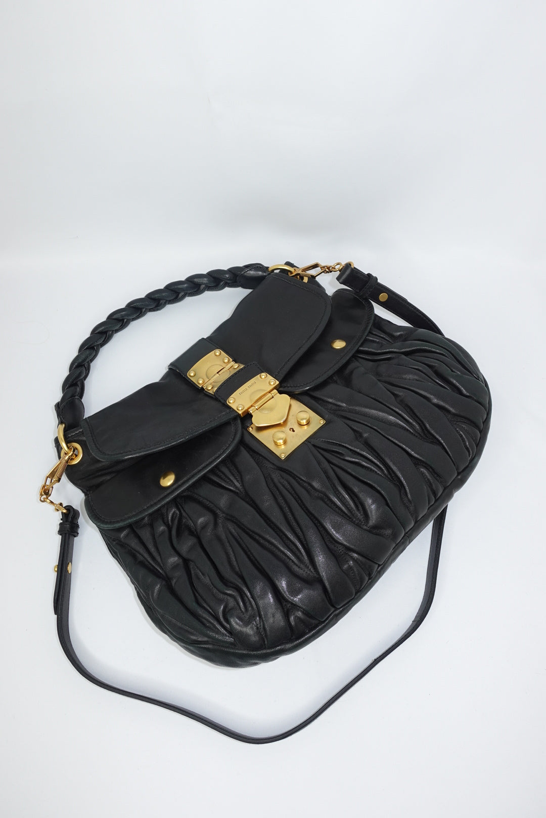 MIU MIU Vintage Coffer Black Matelassé Bag