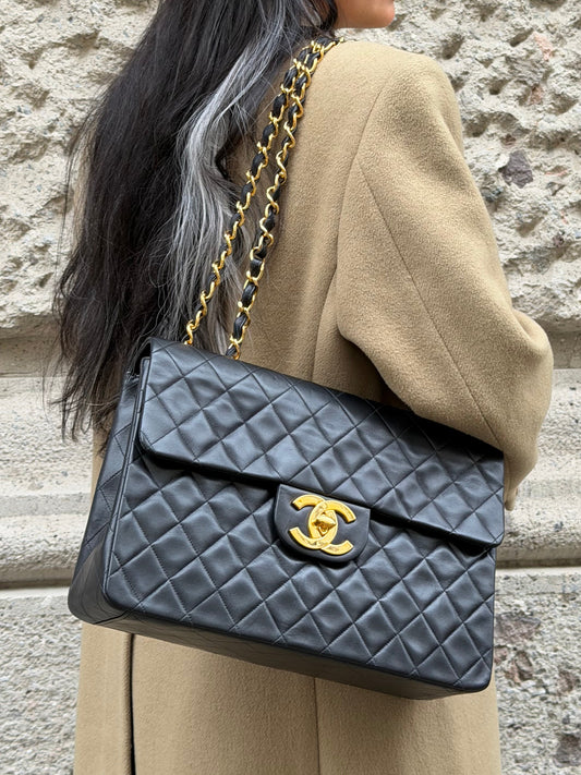 Chanel Vintage Jumbo Maxi Logo Lambskin Bag