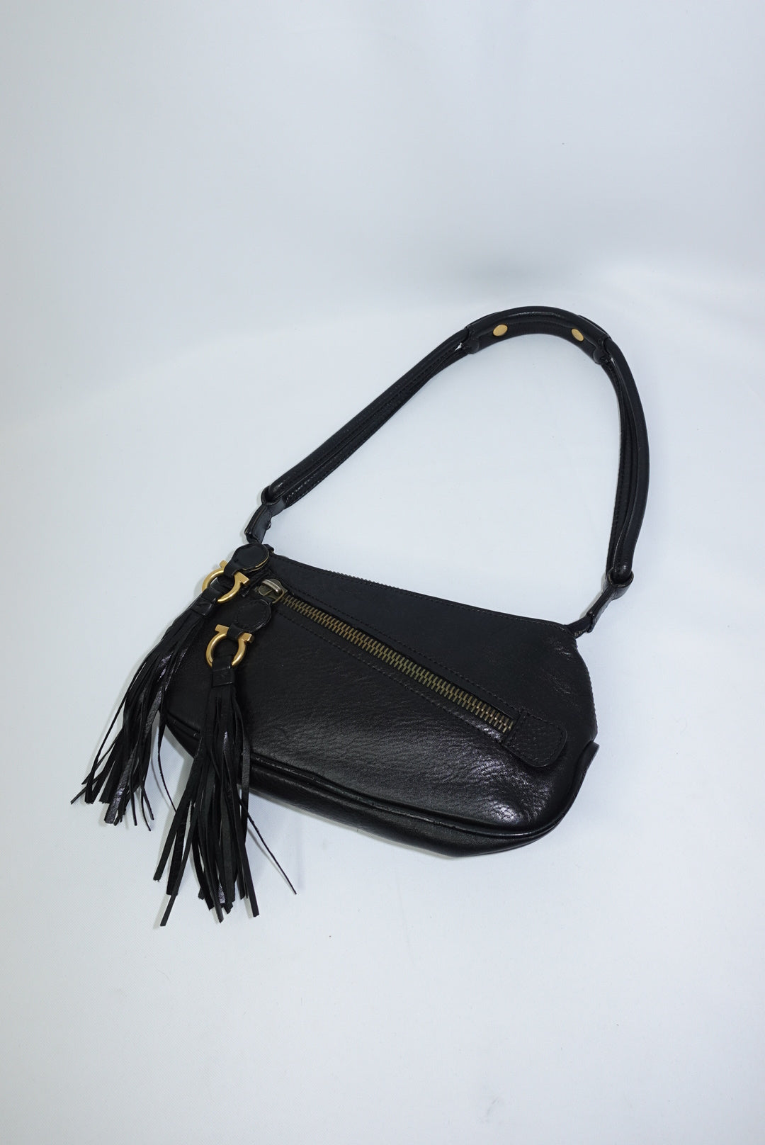 Ferragamo Black Fringe Vintage Shoulder Bag