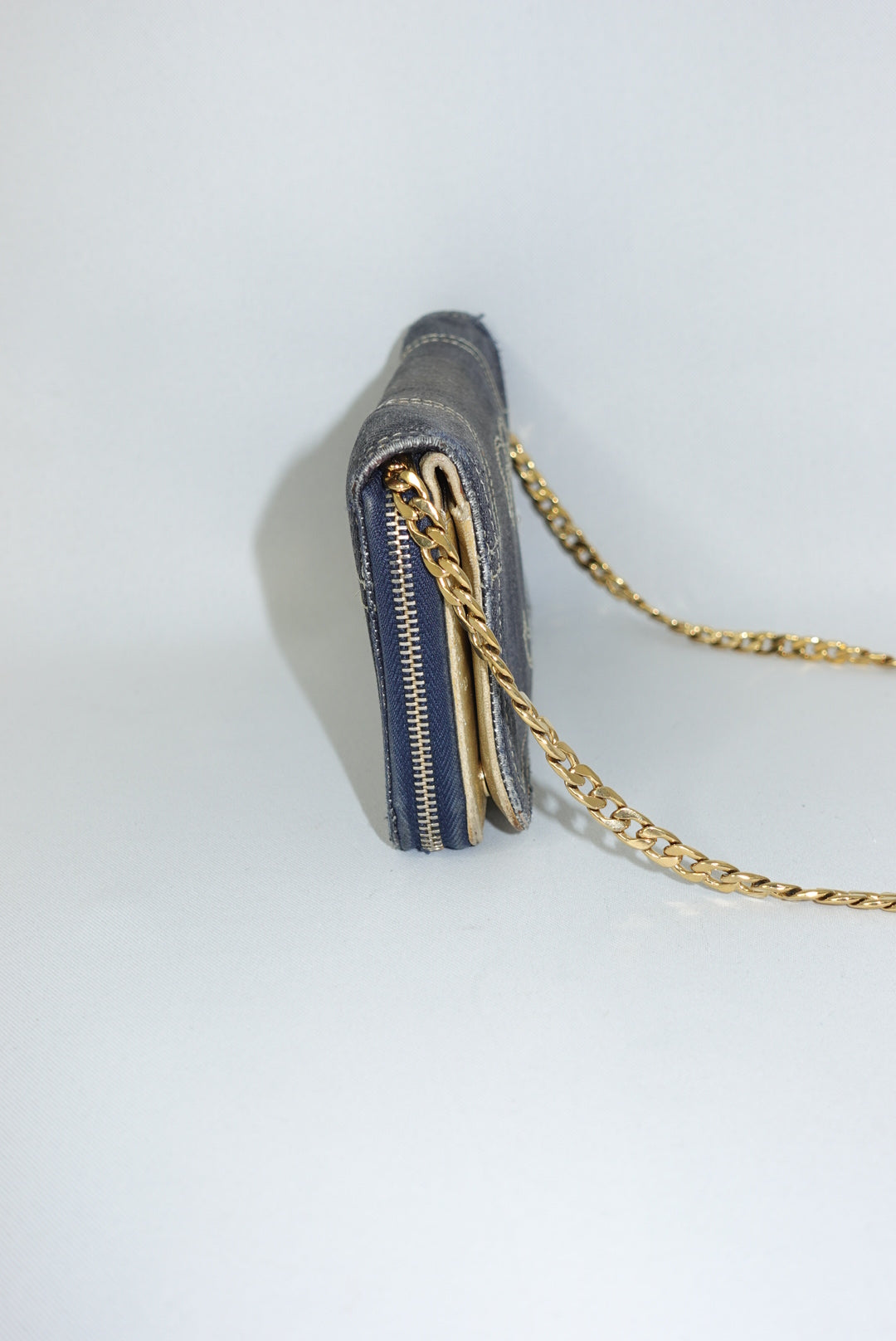 Chanel Vintage Reworked Denim CC Logo Wallet with Chain