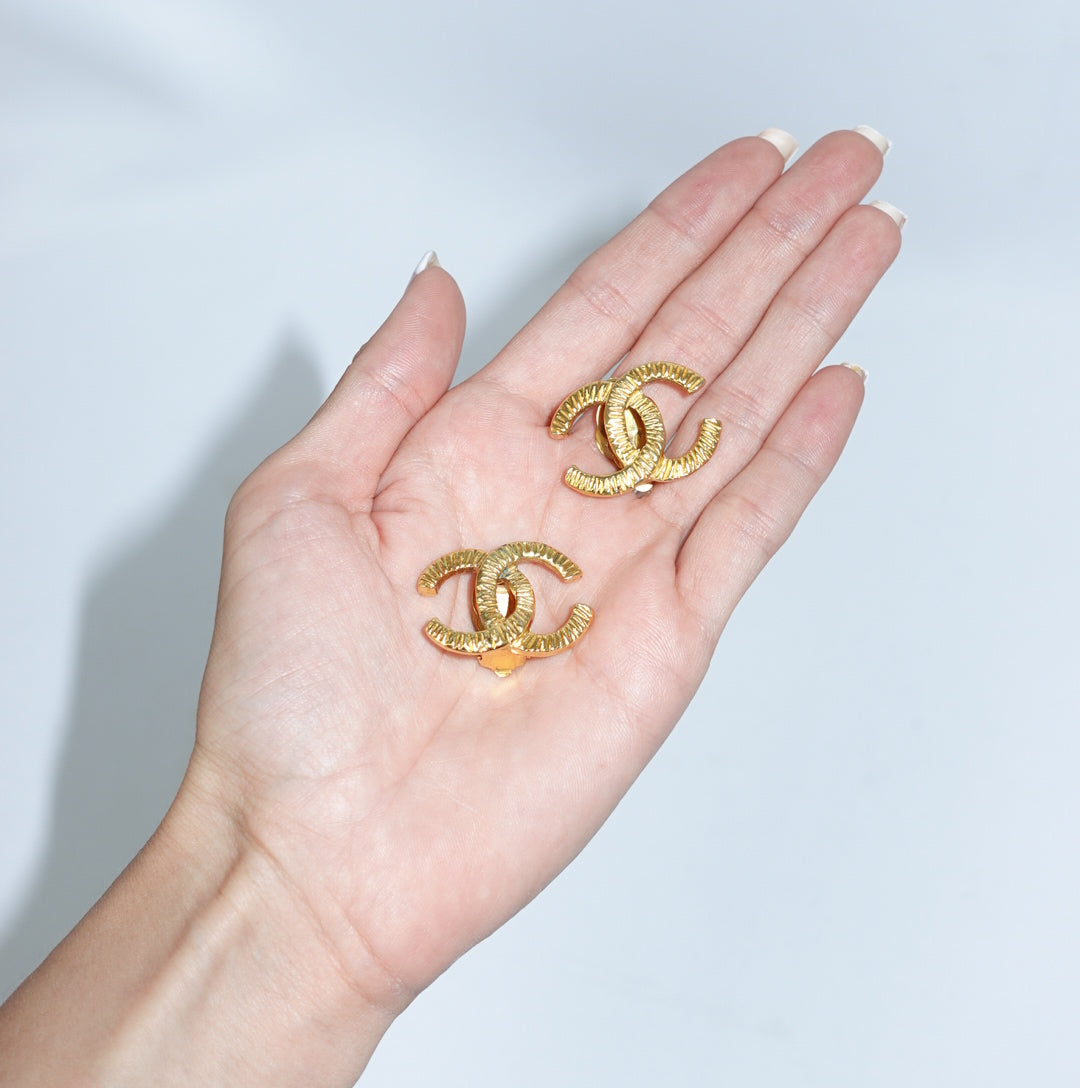 Chanel Gold Logo Earrings