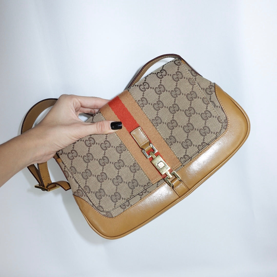 Gucci Beige Camel GG Canvas Jackie Shoulder Bag