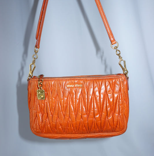 Miu Miu Orange Matelasse Shoulder Bag