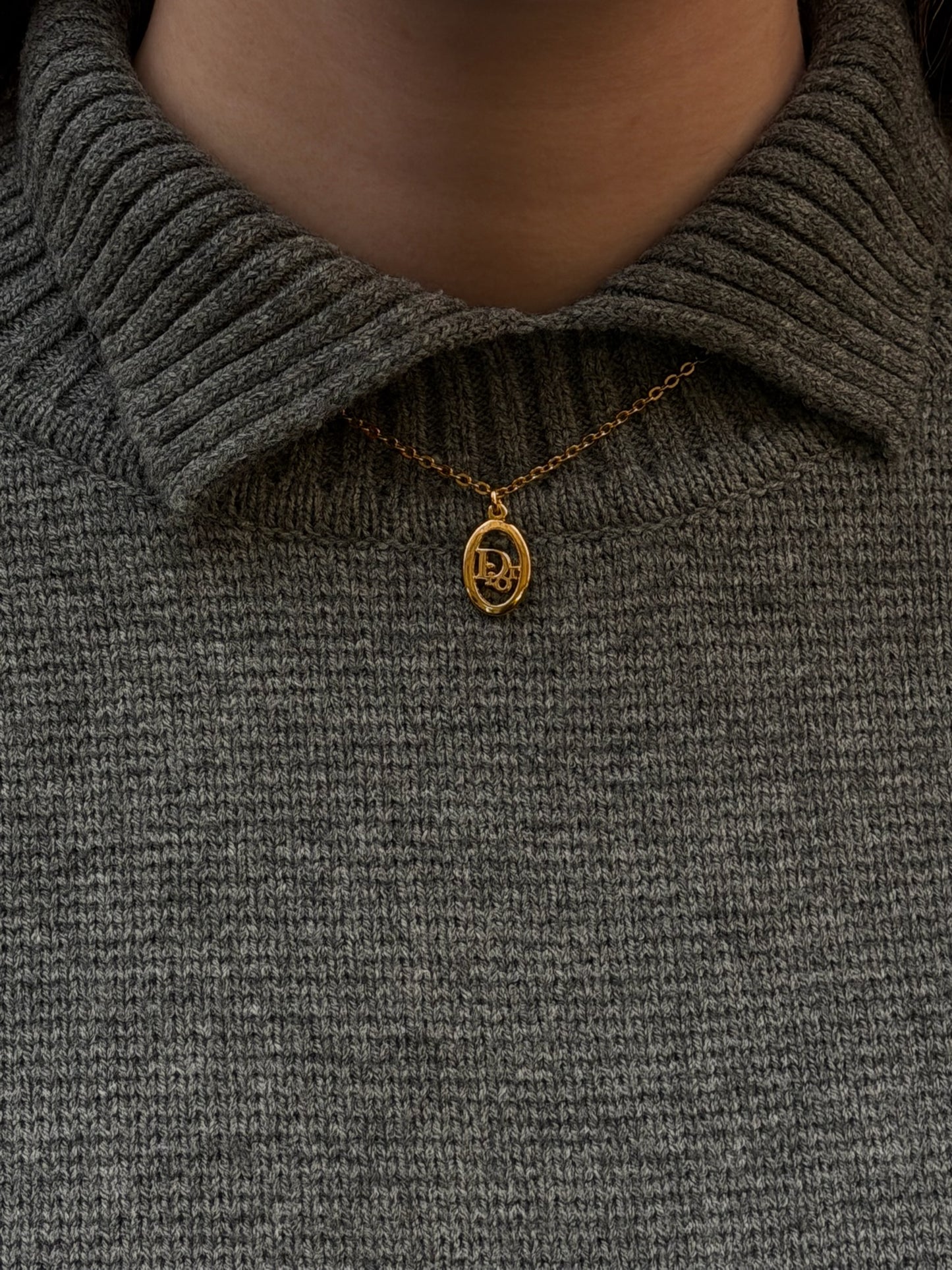 Christian Dior Gold Toned Vintage Necklace Round Logo